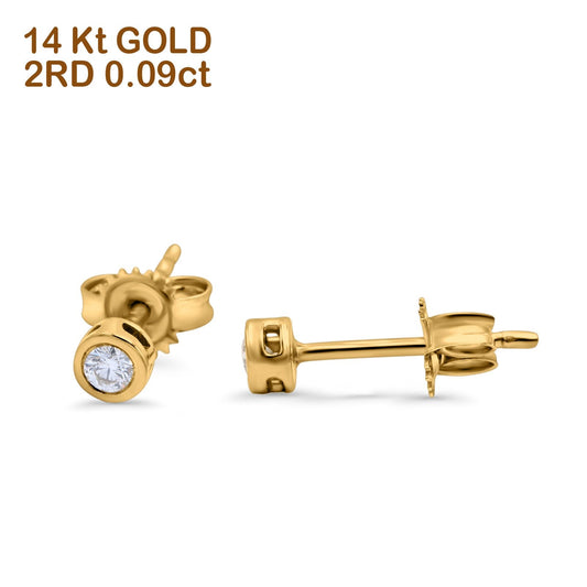 14K Yellow Gold 0.09ct Round Diamond Bezel Solitaire Stud Earrings