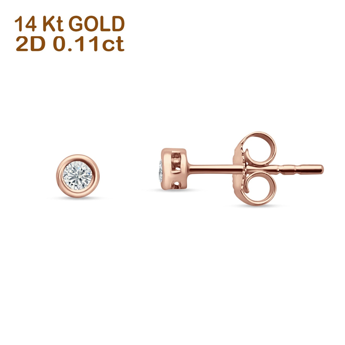 Solitaire Round Bezel Diamond Stud Earring 14K Rose Gold 0.11ct Wholesale