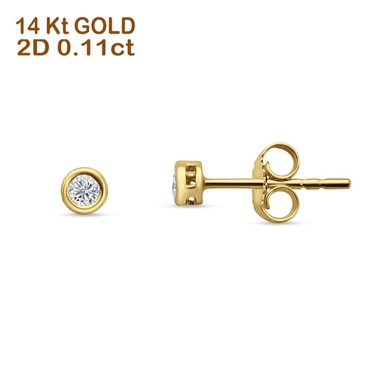 Solitaire Round Bezel Diamond Stud Earring 14K Yellow Gold 0.11ct Wholesale