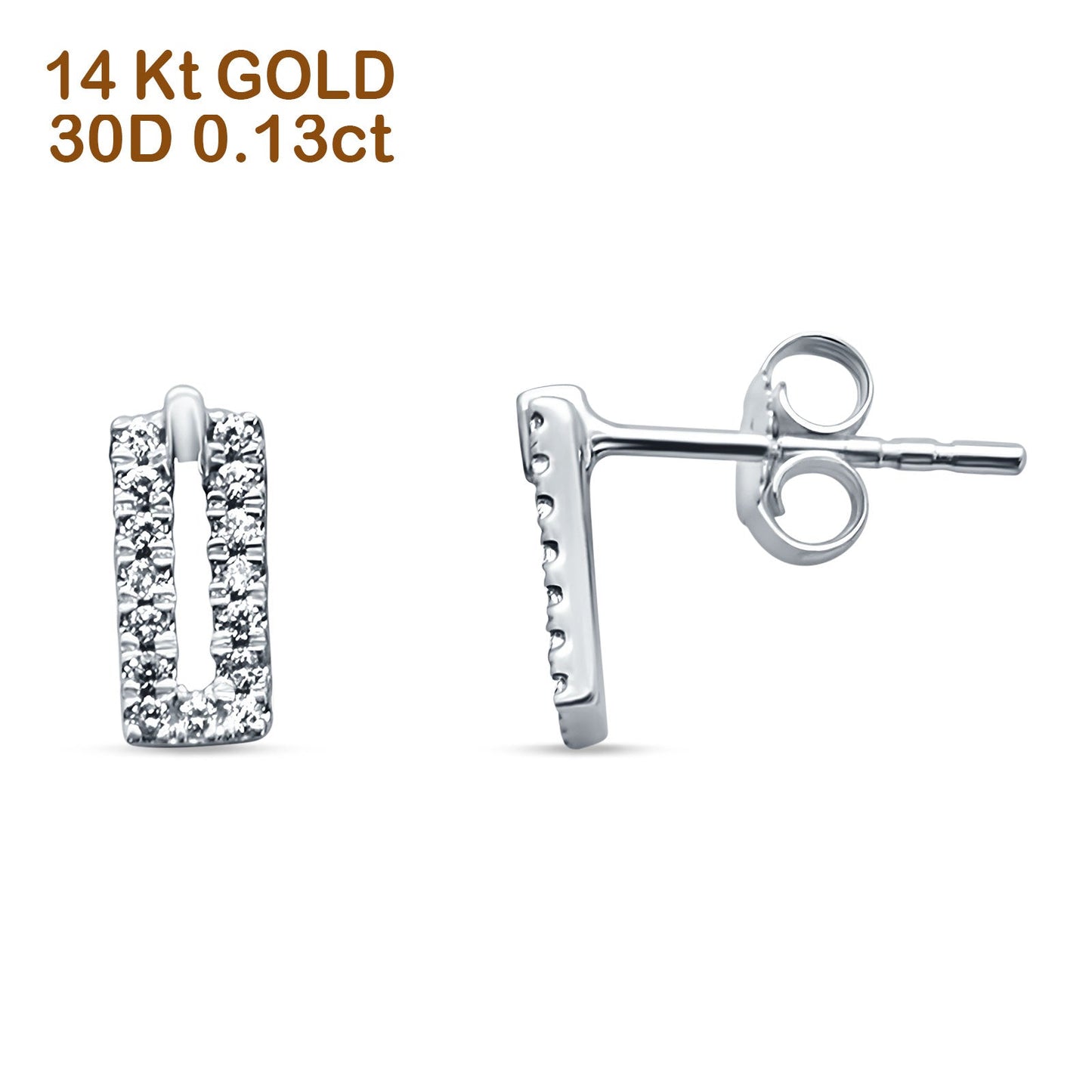 Diamond Stud Earring Trendy Rectangle Shape 14K White Gold 0.13ct Wholesale