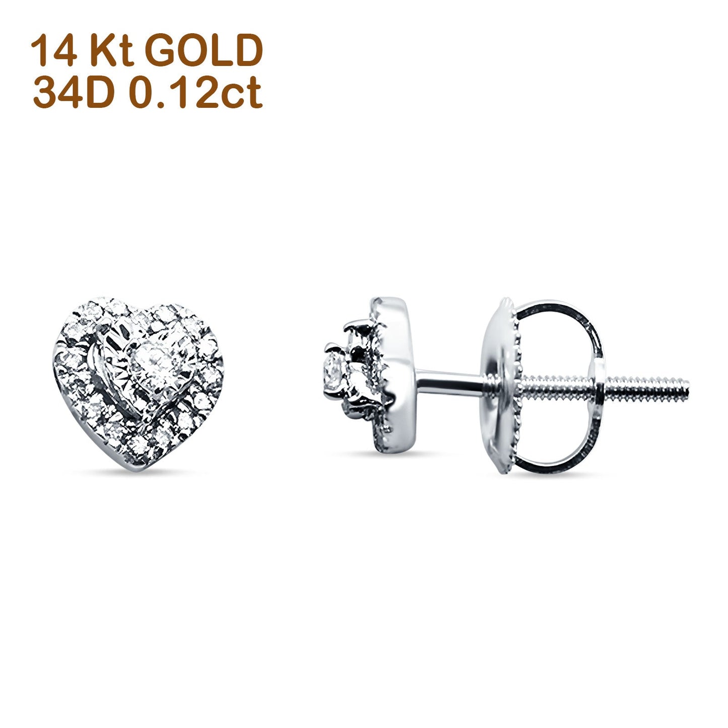 Heart Shaped Diamond Stud Earring Cluster 14K White Gold 0.12ct Wholesale