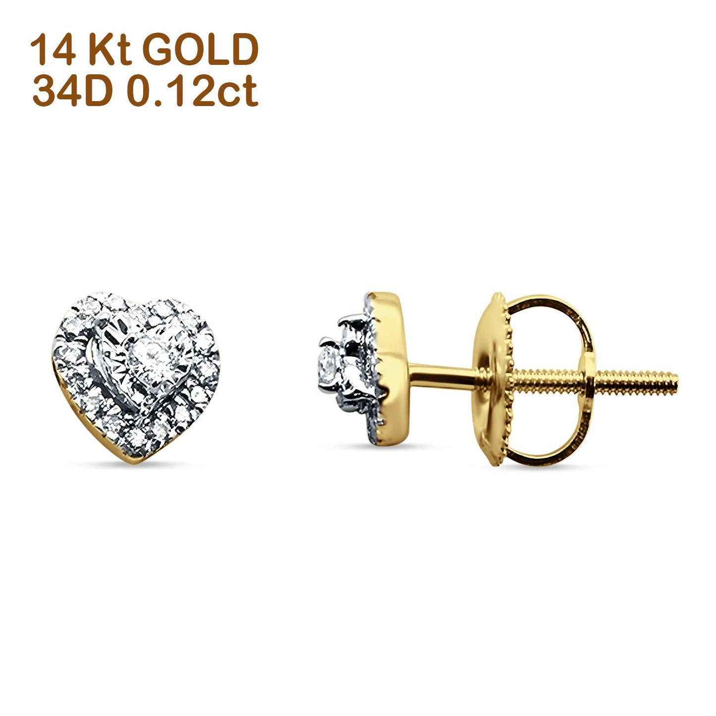 Heart Shaped Diamond Stud Earring Cluster 14K Yellow Gold 0.12ct Wholesale