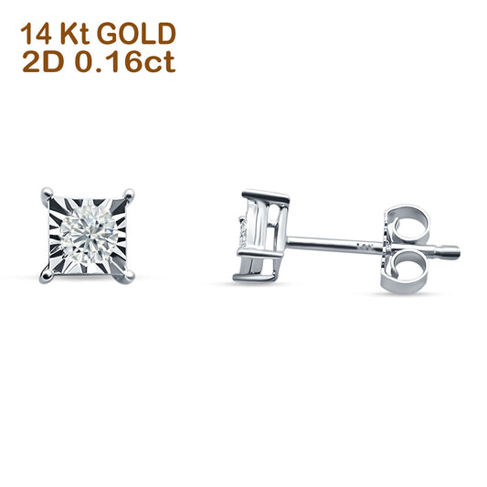 Diamond Square Shaped Stud Earring Solitaire 14K White Gold 0.16ct Wholesale