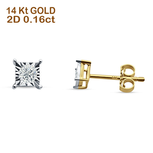 Diamond Square Shaped Stud Earring Solitaire 14K Yellow Gold 0.16ct Wholesale