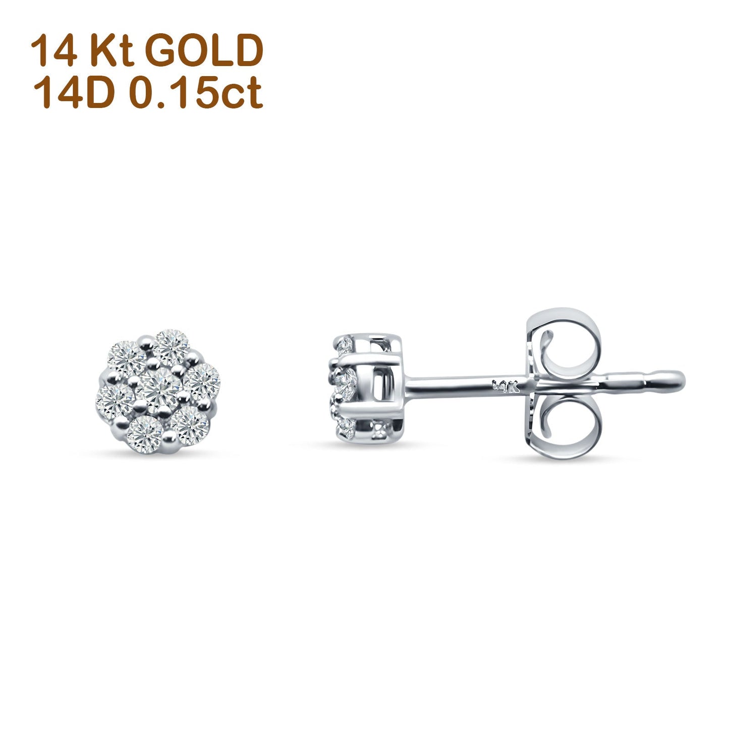 Cluster Flower Diamond Stud Earring 14K White Gold 0.15ct Wholesale