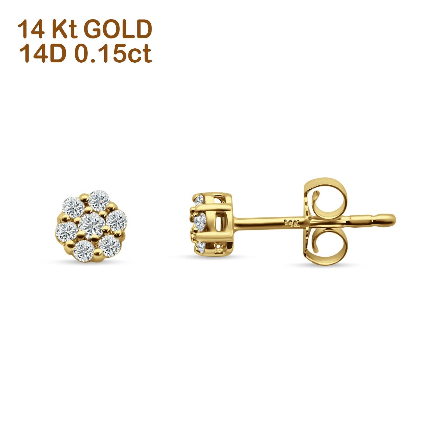 Cluster Flower Diamond Stud Earring 14K Yellow Gold 0.15ct Wholesale