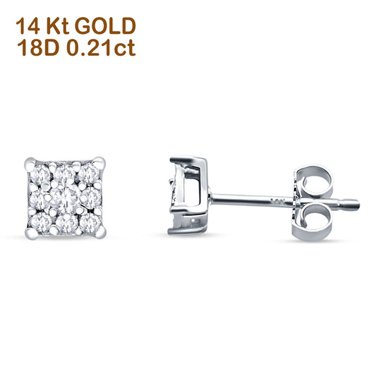 Square Shaped Diamond Stud Earring 14K White Gold 0.21ct Wholesale