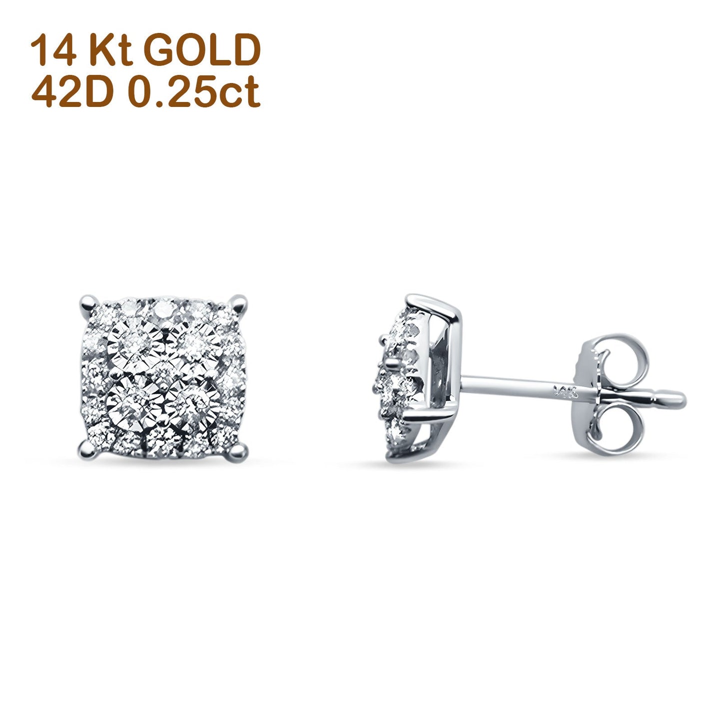 Diamond Cushion Cut Stud Earring 14K White Gold 0.25ct Wholesale