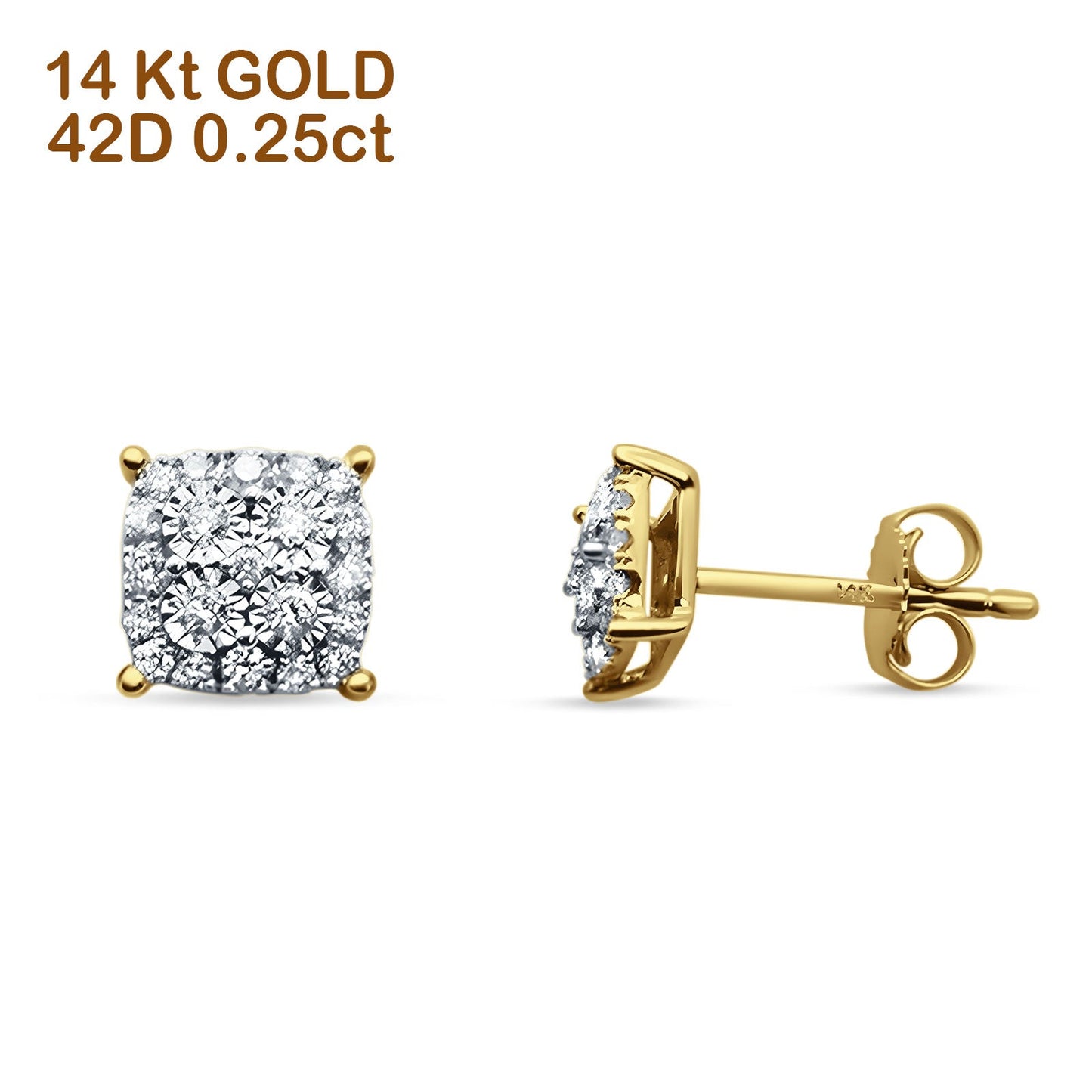 Diamond Cushion Cut Stud Earring 14K Yellow Gold 0.25ct Wholesale