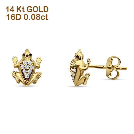 Diamond Frog Stud Earrings 14K Yellow Gold 0.08ct Wholesale