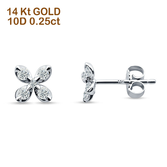 Minimalist Flower Diamond Stud Earrings 14K White Gold 0.25ct Wholesale