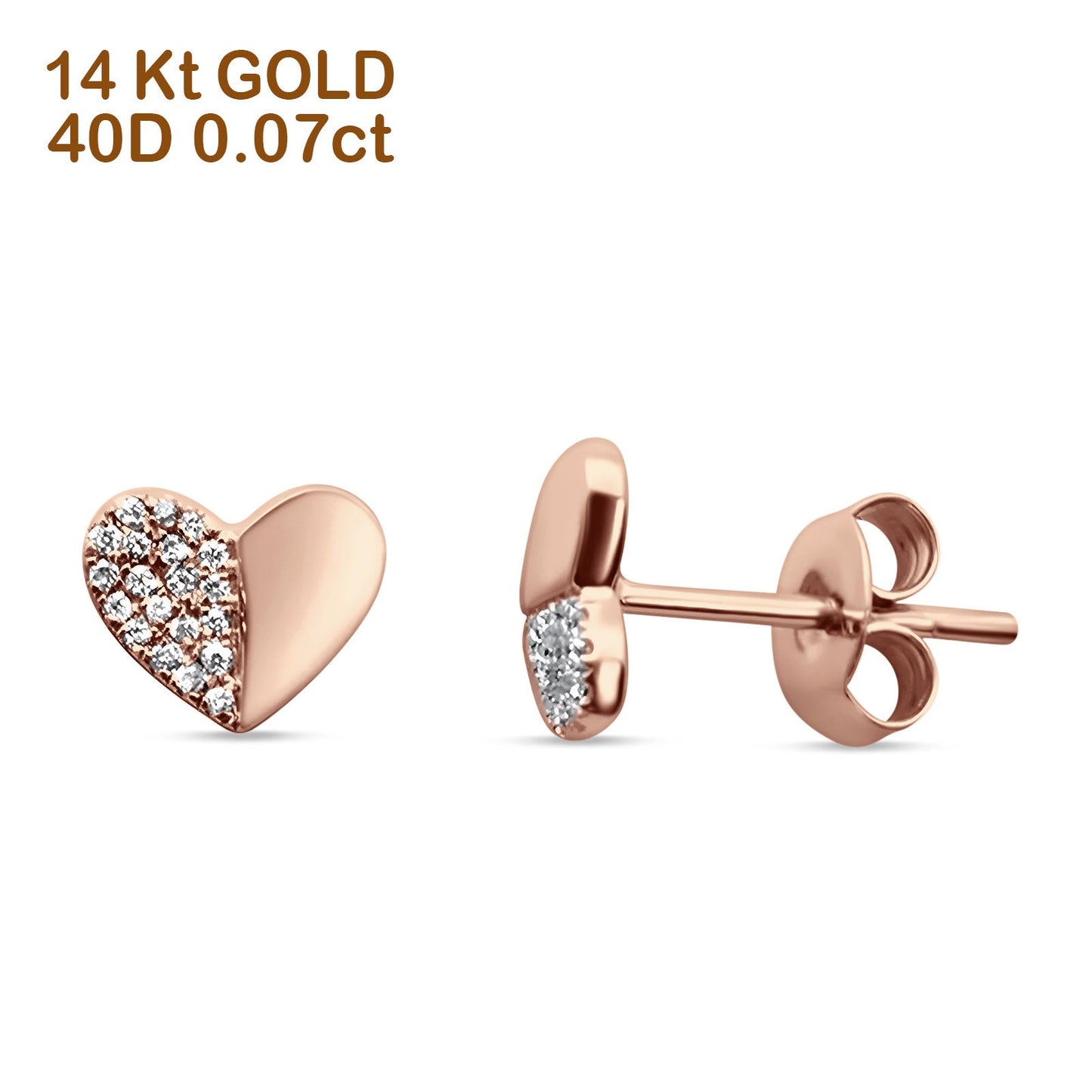 Diamond Heart Stud Earrings-rose gold