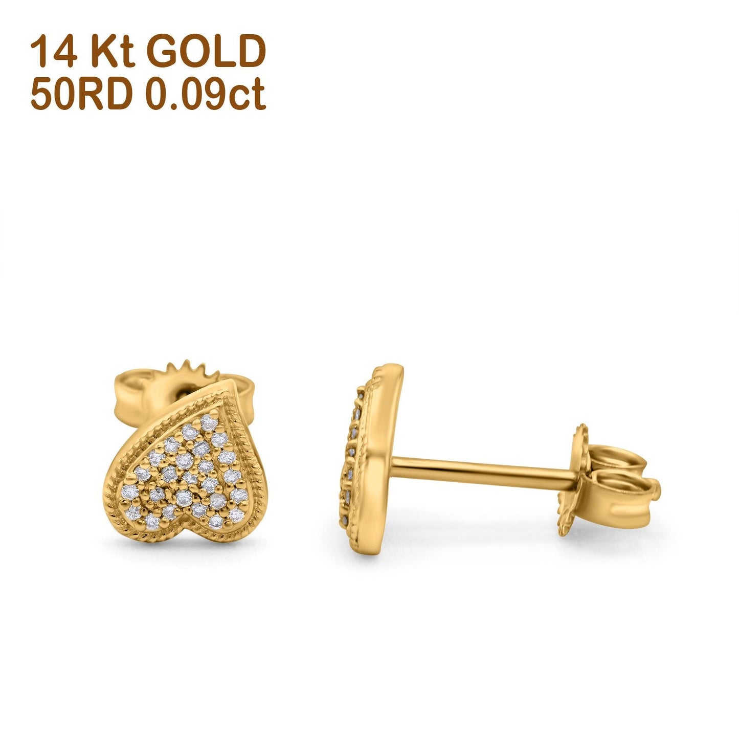 14K Yellow Gold .09ct Pave Heart Modern Diamond Earrings