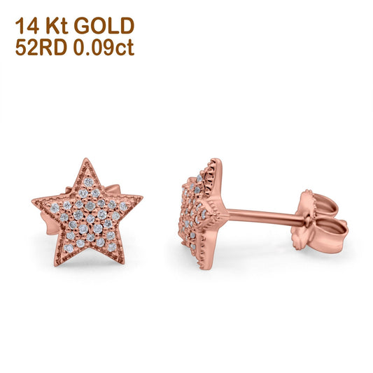 14K Rose Gold .09ct Trendy Micro Pave Star Diamond Stud Earrings