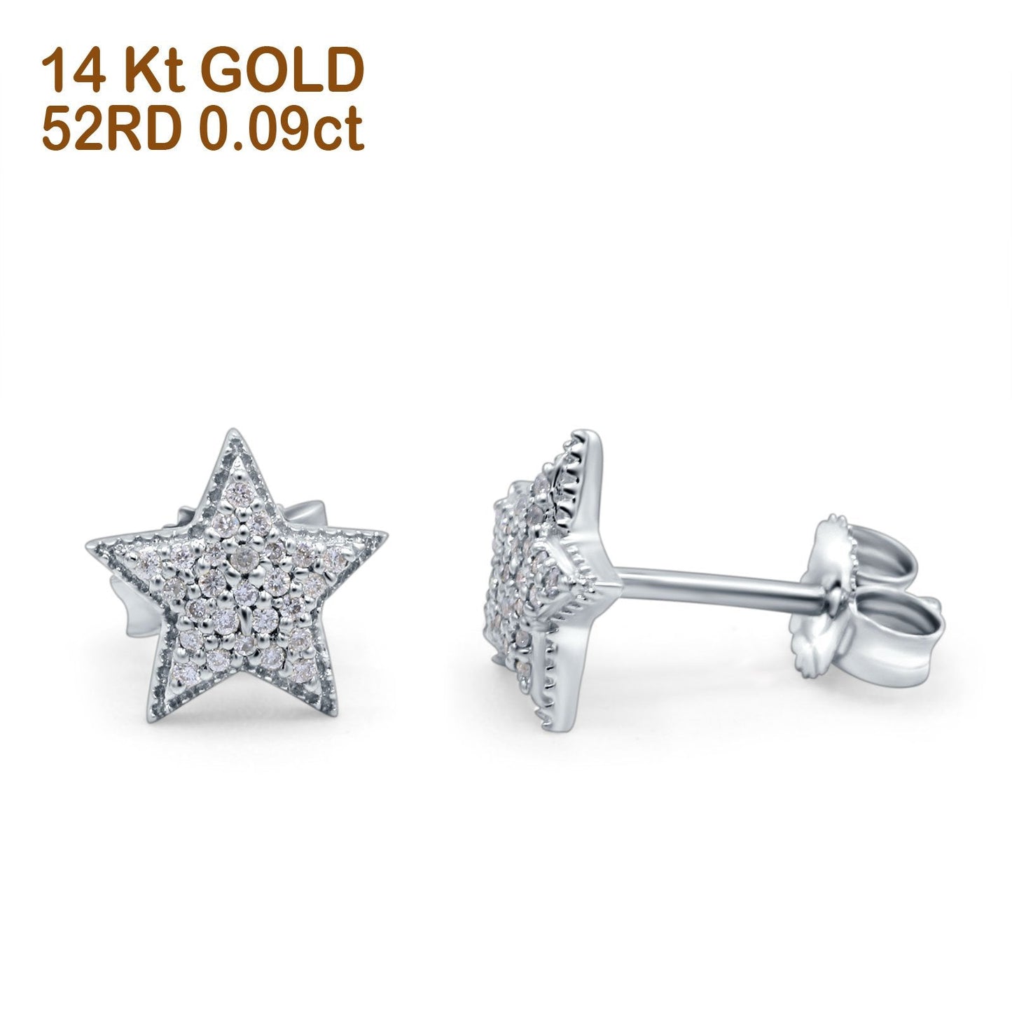 14K White Gold .09ct Trendy Micro Pave Star Diamond Stud Earrings