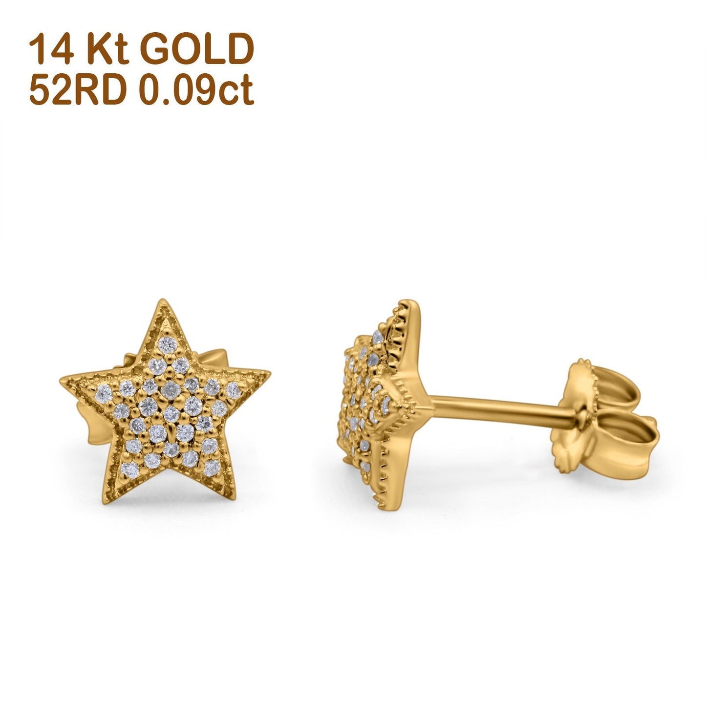 14K Yellow Gold .09ct Trendy Micro Pave Star Diamond Stud Earrings