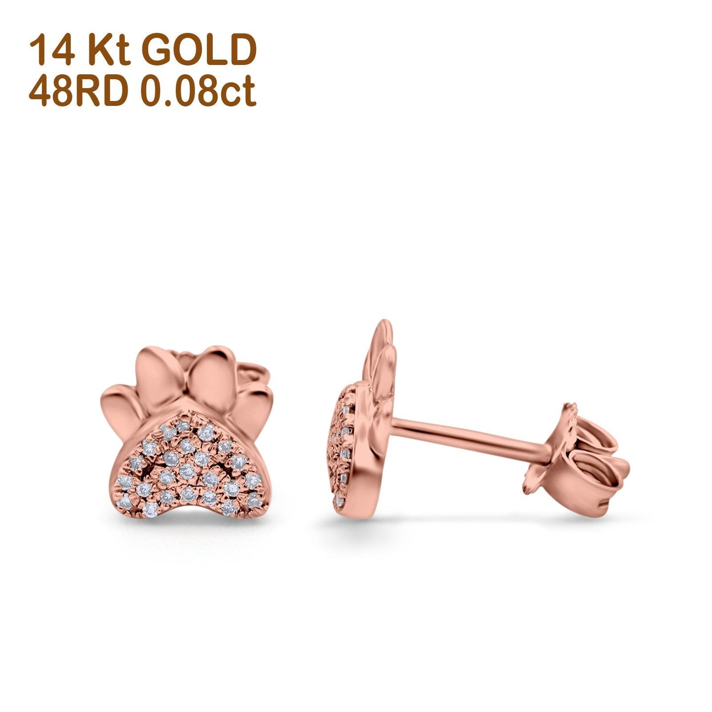 14K Rose Gold .08ct Cute Paw Print Diamond Stud Earring