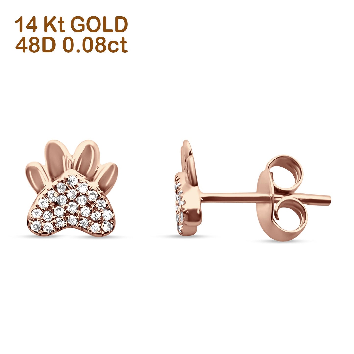 Diamond Paw Print Stud Earrings- Rose Gold