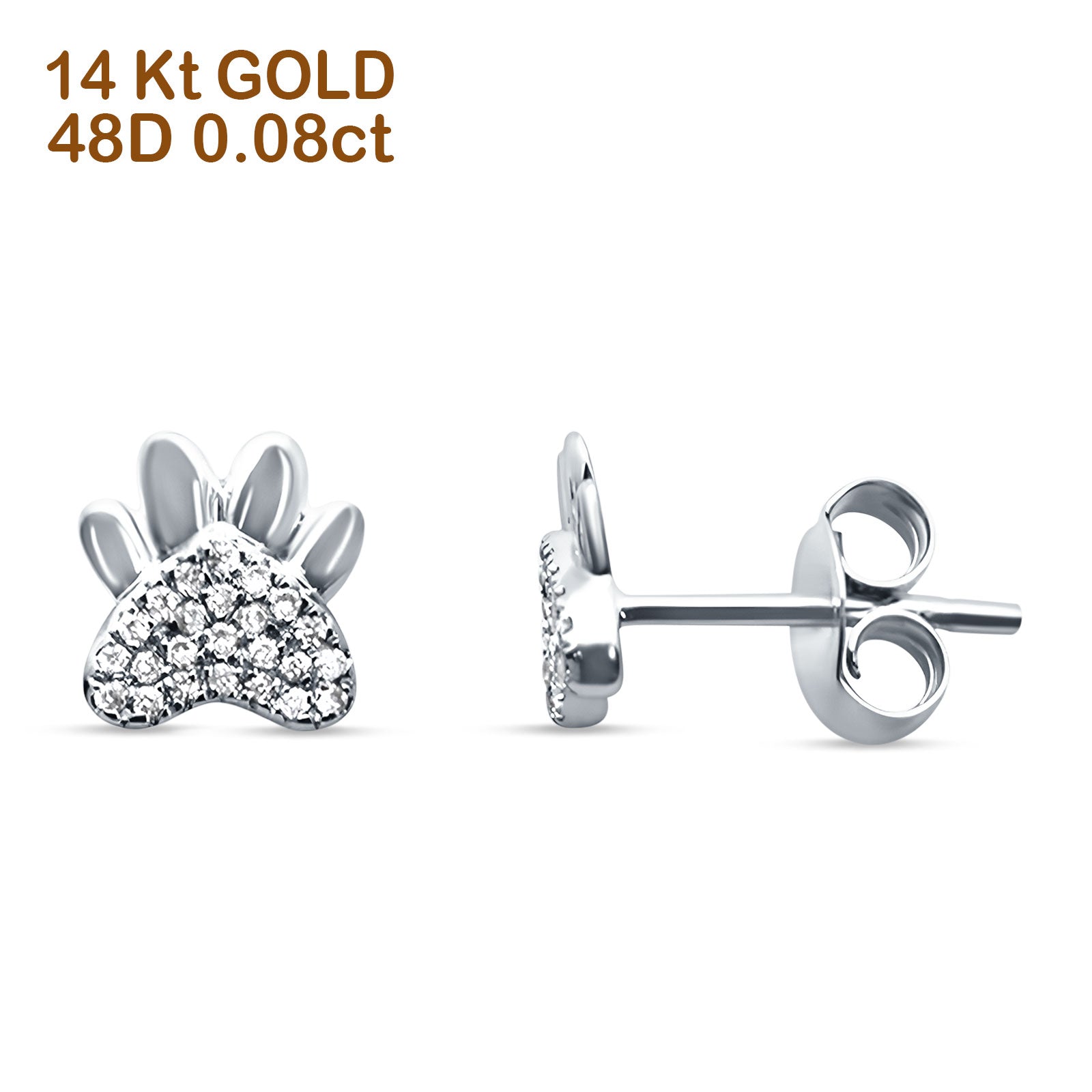 Diamond Paw Print Stud Earrings -white gold