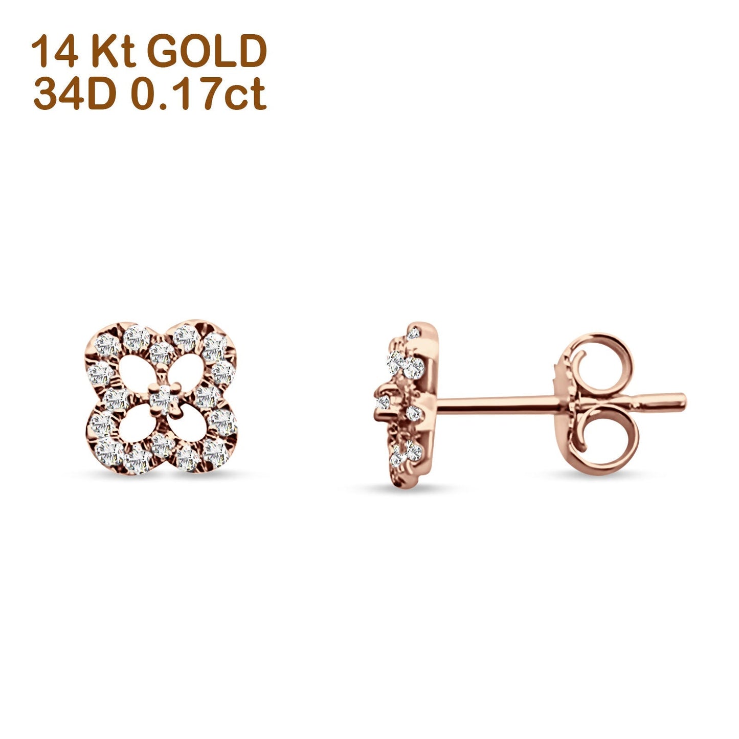 Diamond Clover Stud Earrings 14K Rose Gold 0.17ct Wholesale