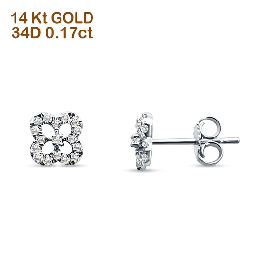 Diamond Clover Stud Earrings 14K White Gold 0.17ct Wholesale