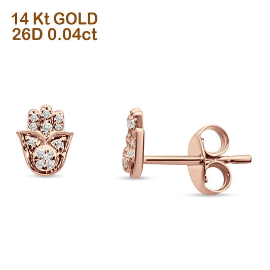 Hamsa Hand Diamond Stud Earrings 14K Rose Gold 0.04ct Wholesale