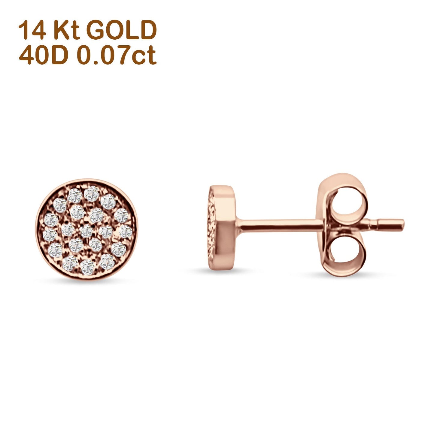 Minimalist Round Diamond Stud Earrings 14K Rose Gold 0.07ct Wholesale