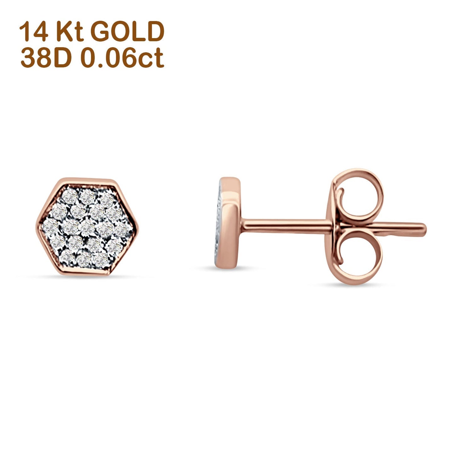 Diamond Stud Earrings Minimalist Hexagon Cluster 14K Rose Gold 0.06ct Wholesale