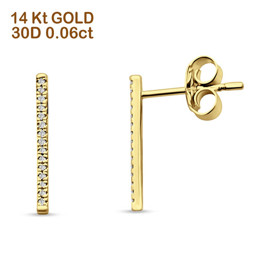 Diamond Stud Earrings Line Modern Bar 14K Yellow Gold 0.06ct Wholesale