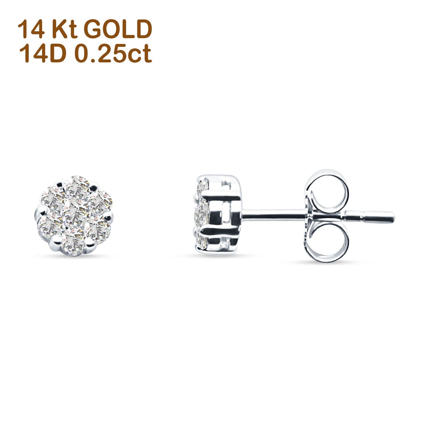 Diamond Flower Stud Earrings Round 14K White Gold 0.25ct Wholesale