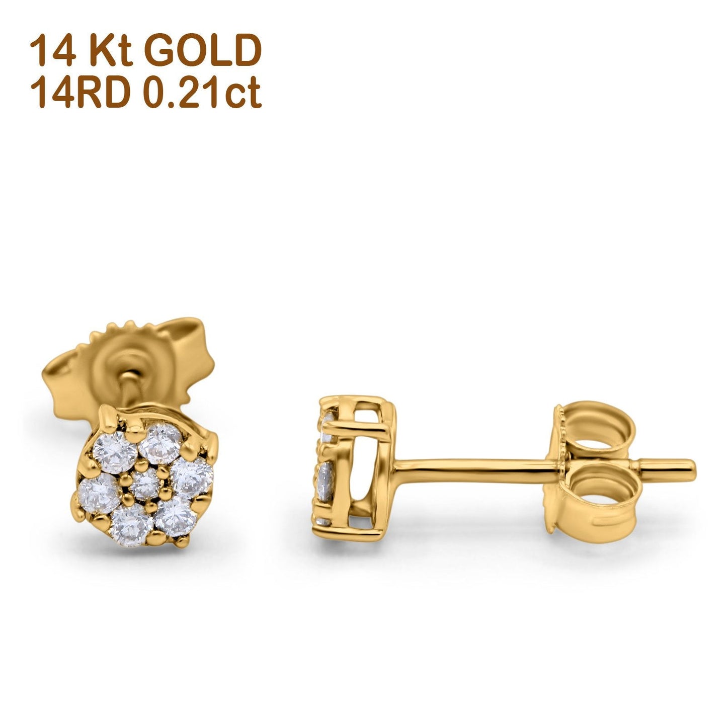 14K Yellow Gold .21ct G SI Diamond Flower Stud Earrings