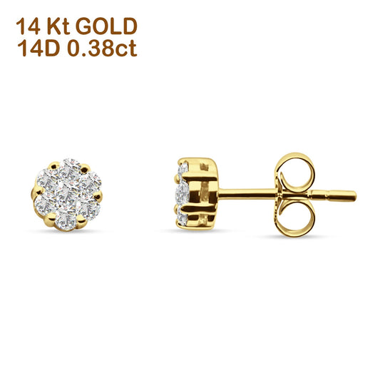 Diamond Flower Cluster Stud Earrings 14K Yellow Gold 0.38ct Wholesale