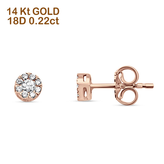 Solid 14K Rose Gold 4.5mm Flower Round Diamond Push Back Stud Earrings Wholesale