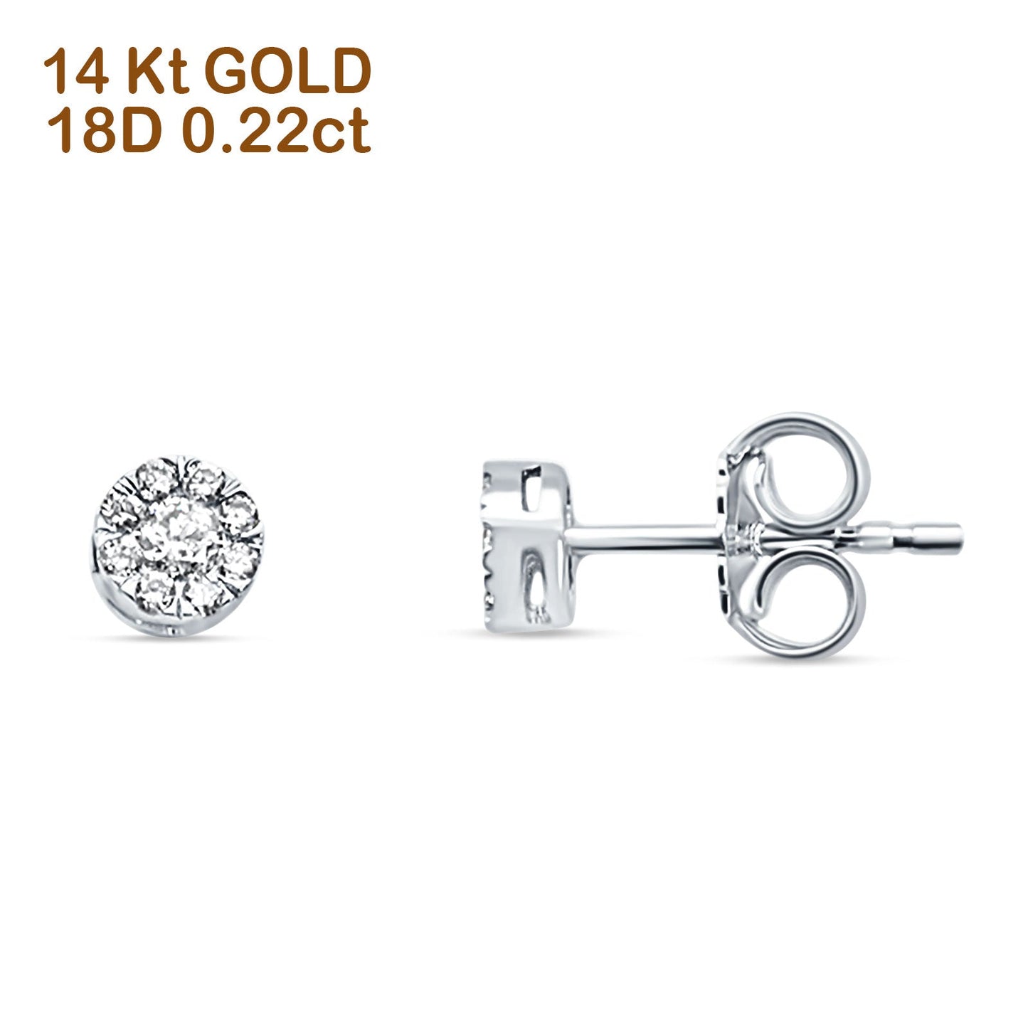 Solid 14K White Gold 4.5mm Flower Round Diamond Push Back Stud Earrings Wholesale