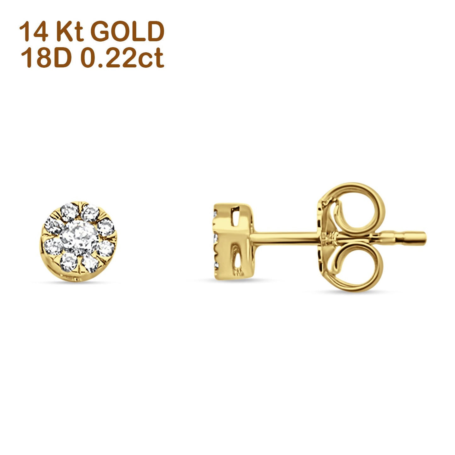 Solid 14K Yellow Gold 4.5mm Flower Round Diamond Push Back Stud Earrings Wholesale