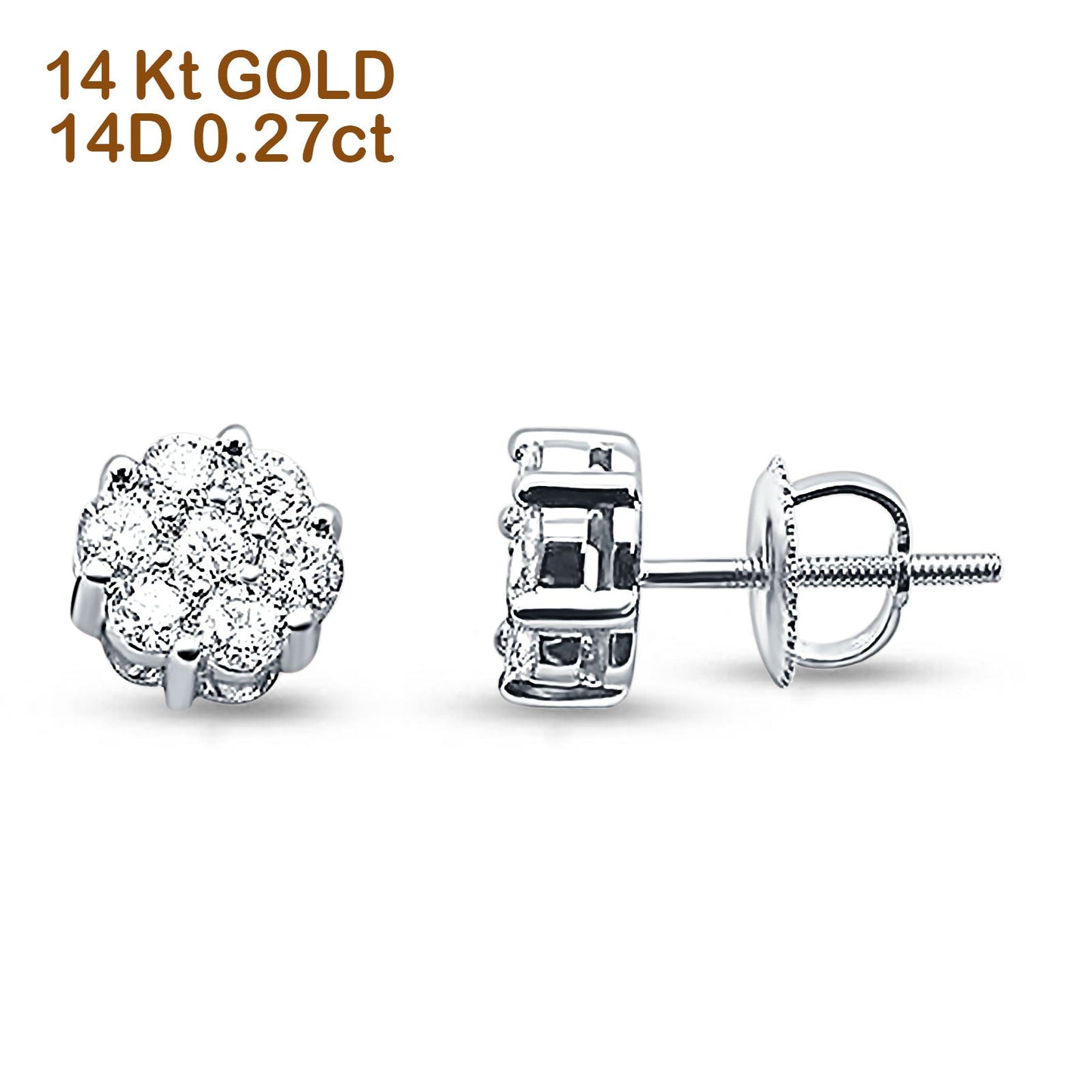 14K Solid White Gold Diamond Brilliant Round Flower Stud Earrings Wholesale