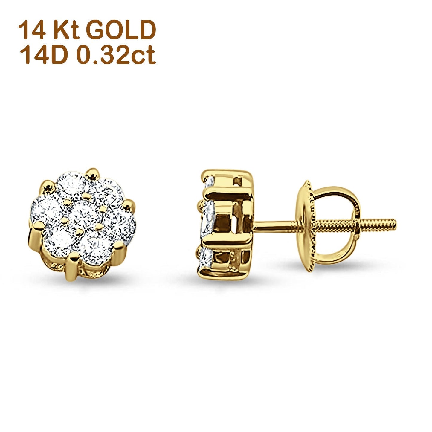 14k Solid Yellow Gold Diamond Flower Stud Earrings Wholesale