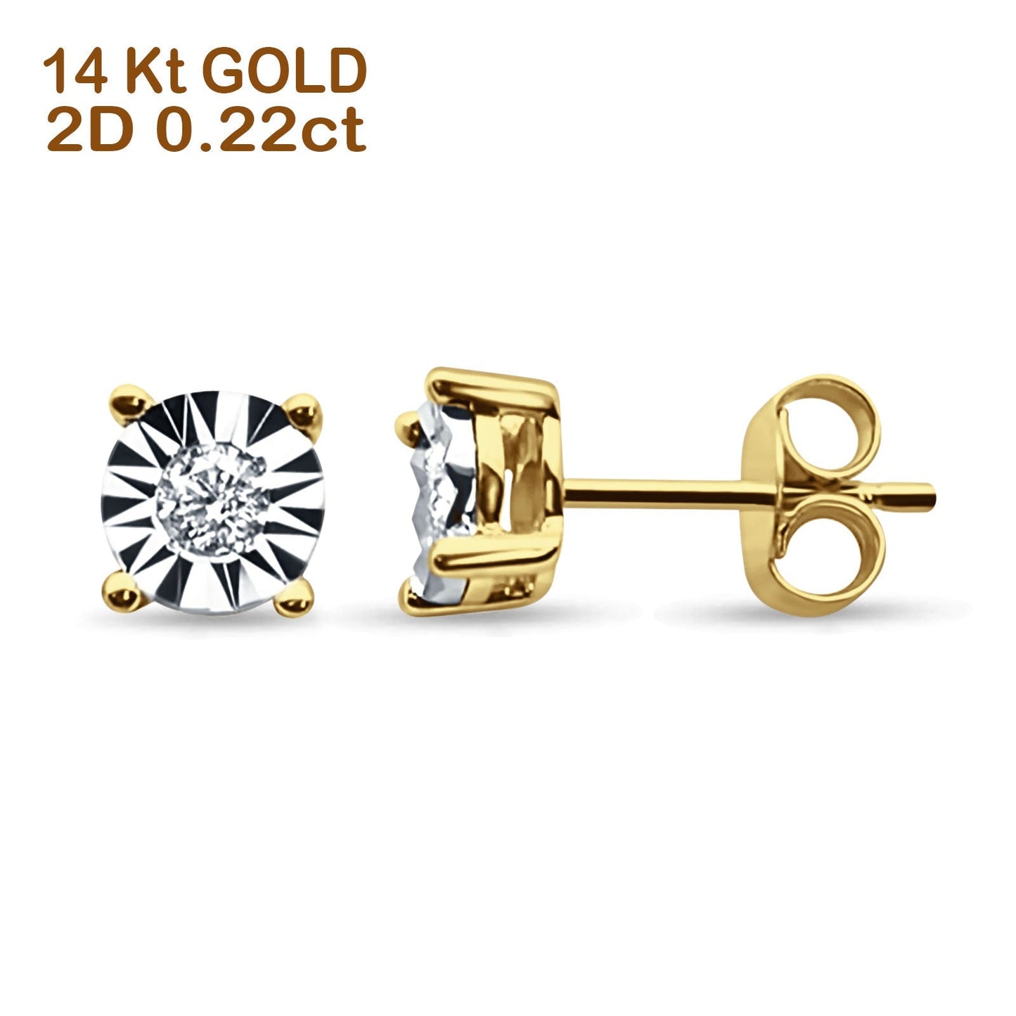 14K Solid Yellow Gold Round Diamond Miracle Illusion Stud Earrings Wholesale