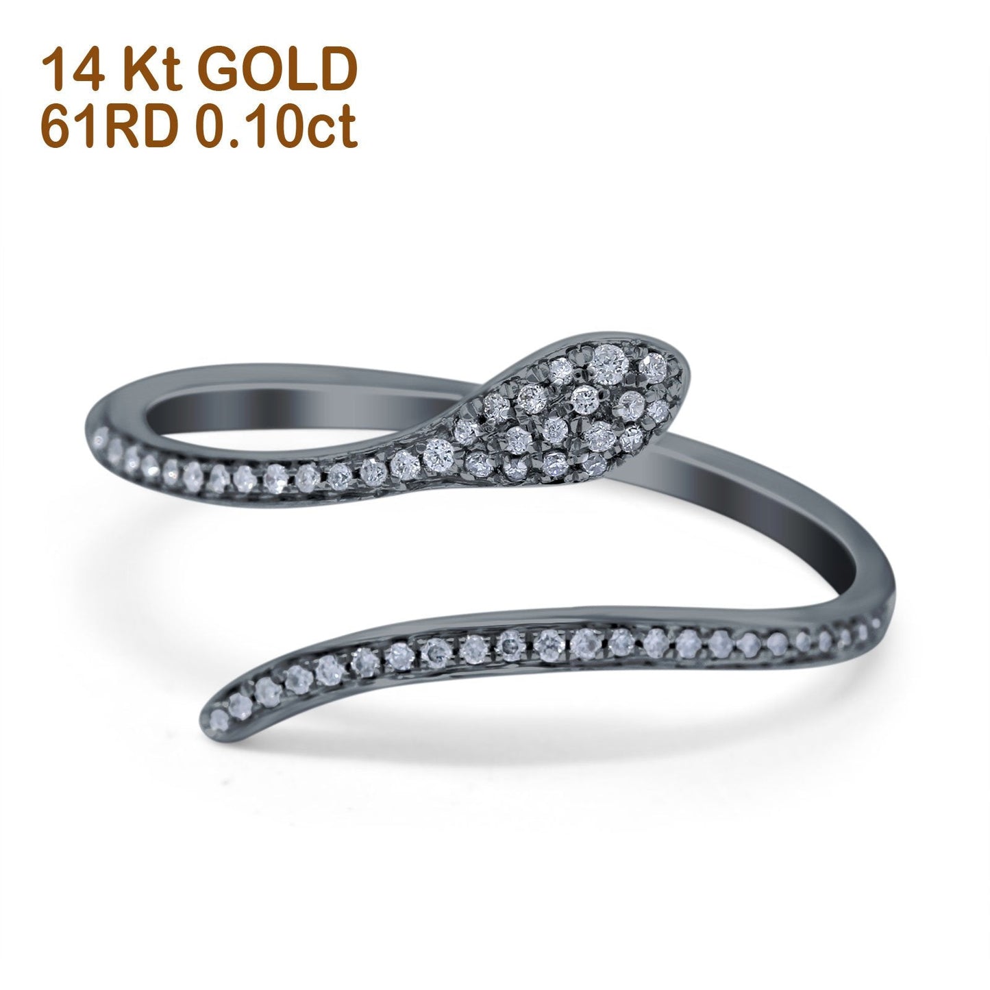 14K Black Gold 0.10ct Round 3mm G SI Diamond Petite Dainty Snake Eternity Band Engagement Wedding Ring Size 6.5