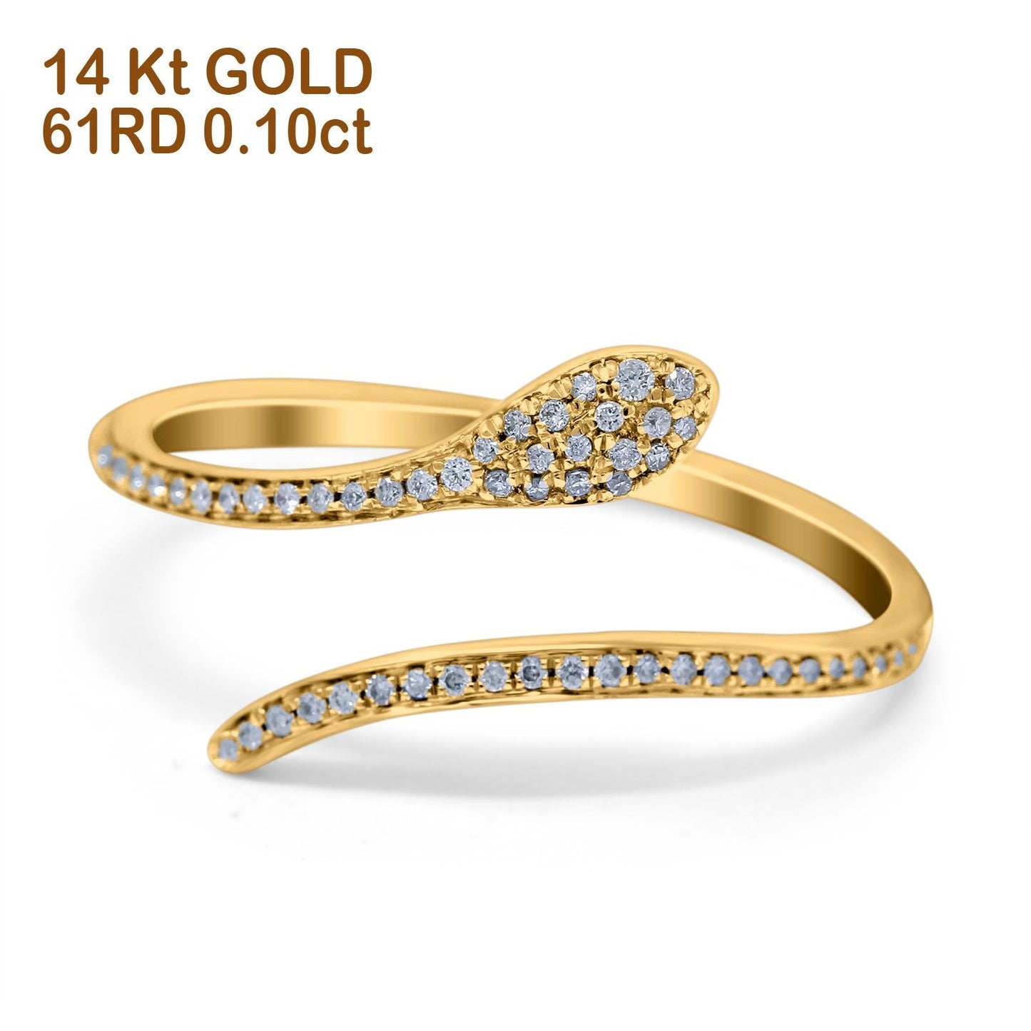 14K Yellow Gold 0.10ct Round 3mm G SI Diamond Petite Dainty Snake Eternity Band Engagement Wedding Ring