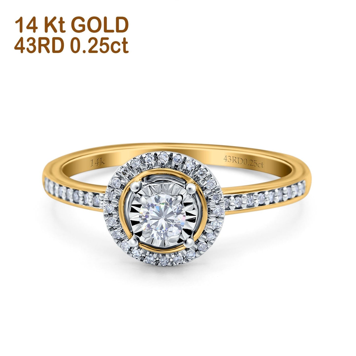 14K Yellow Gold 0.25ct Round 8mm F SI Diamond Engagement Wedding Ring Size 6.5