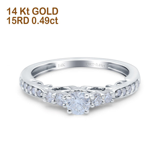 14K White Gold 0.49ct Vintage Round 3mm G SI Diamond Engagement Band Wedding Ring Size 6.5