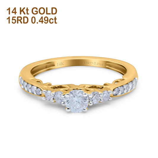 14K Yellow Gold 0.49ct Vintage Round 3mm G SI Diamond Engagement Band Wedding Ring Size 6.5