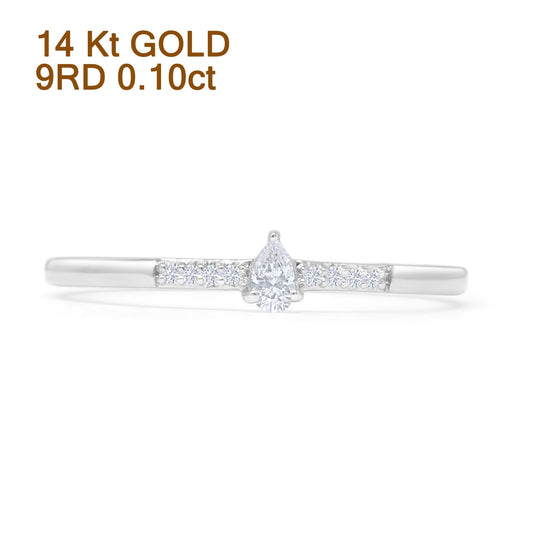 Pear Teardrop Petite Natural Diamond Ring 14K White Gold Wholesale