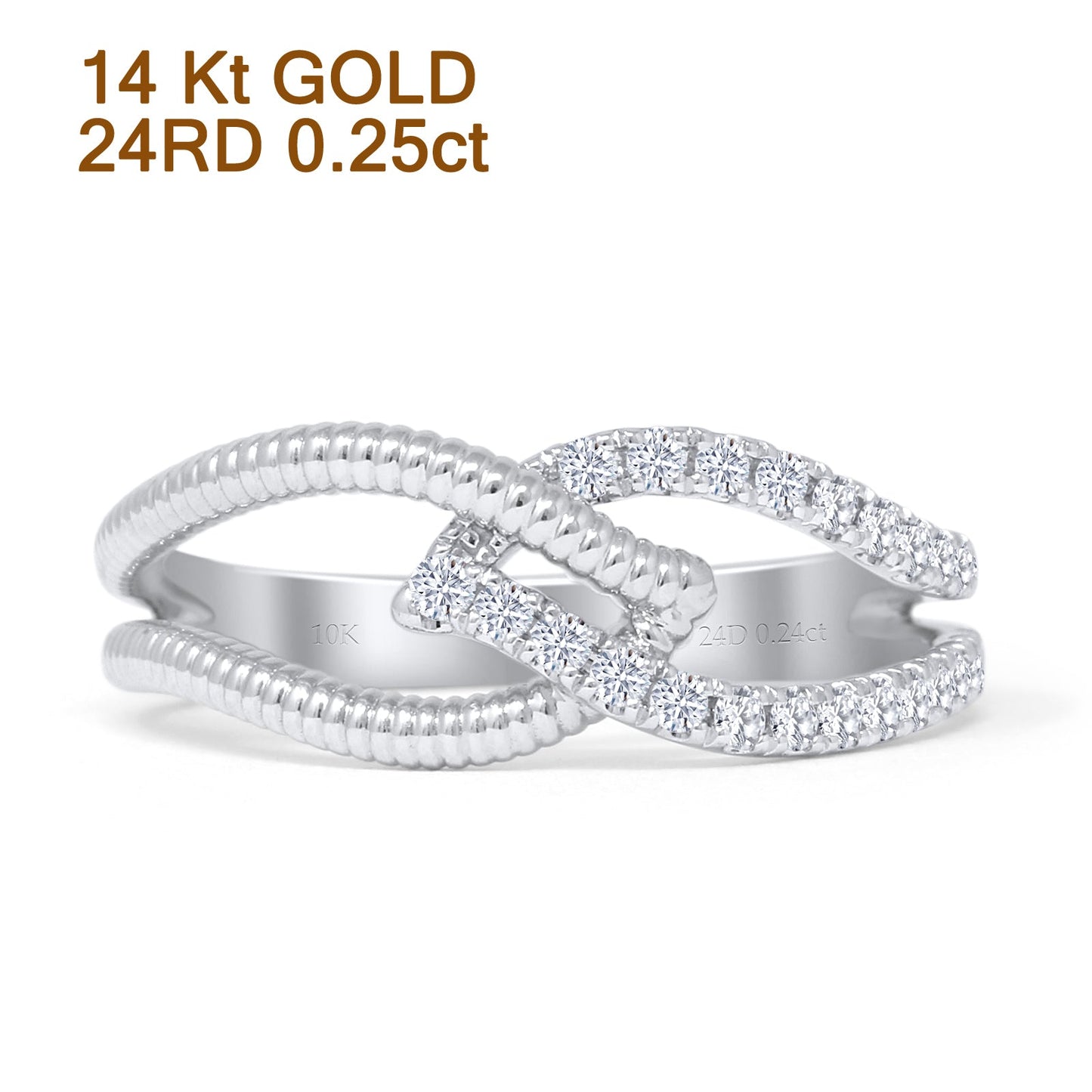 Interlocking Leaf Style Beaded Round Natural Diamond Ring 14K White Gold Wholesale