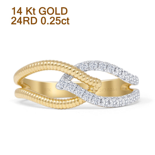 Interlocking Leaf Style Beaded Round Natural Diamond Ring 14K Yellow Gold Wholesale