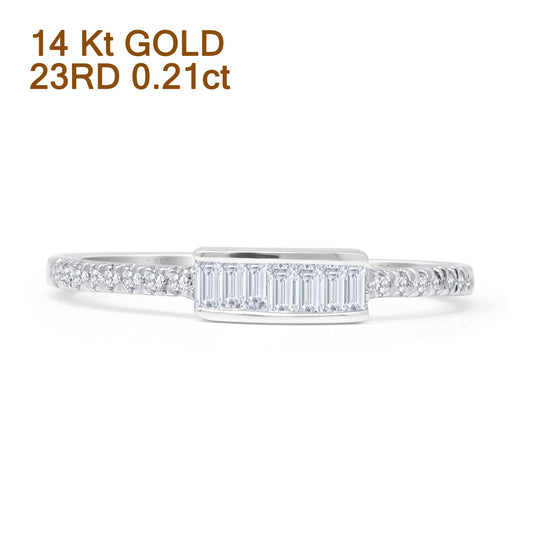 Baguette Stackable 4mm Round Natural Diamond Wedding Band 14K White Gold Wholesale