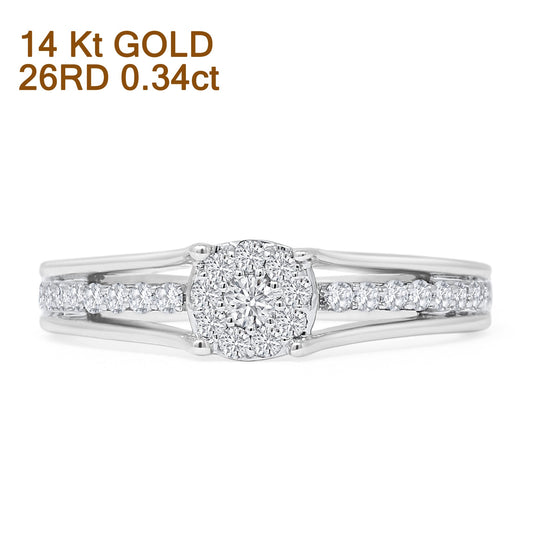 Diamond Halo Ring Solitaire Round 14K White Gold 0.34ct Wholesale