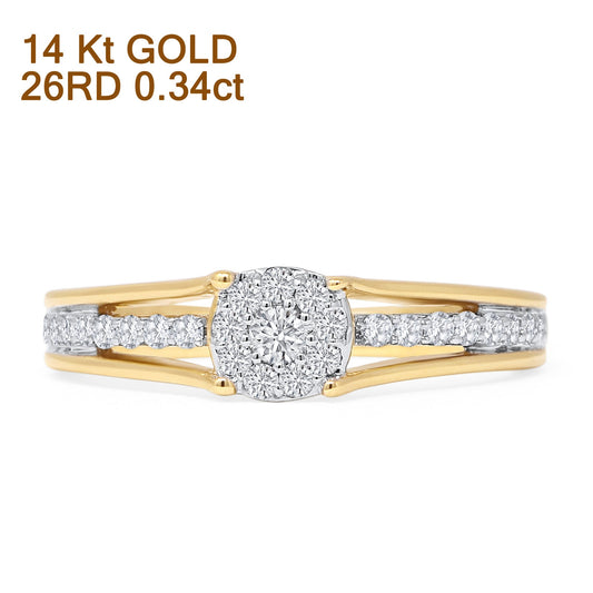 Diamond Halo Ring Solitaire Round 14K Yellow Gold 0.34ct Wholesale