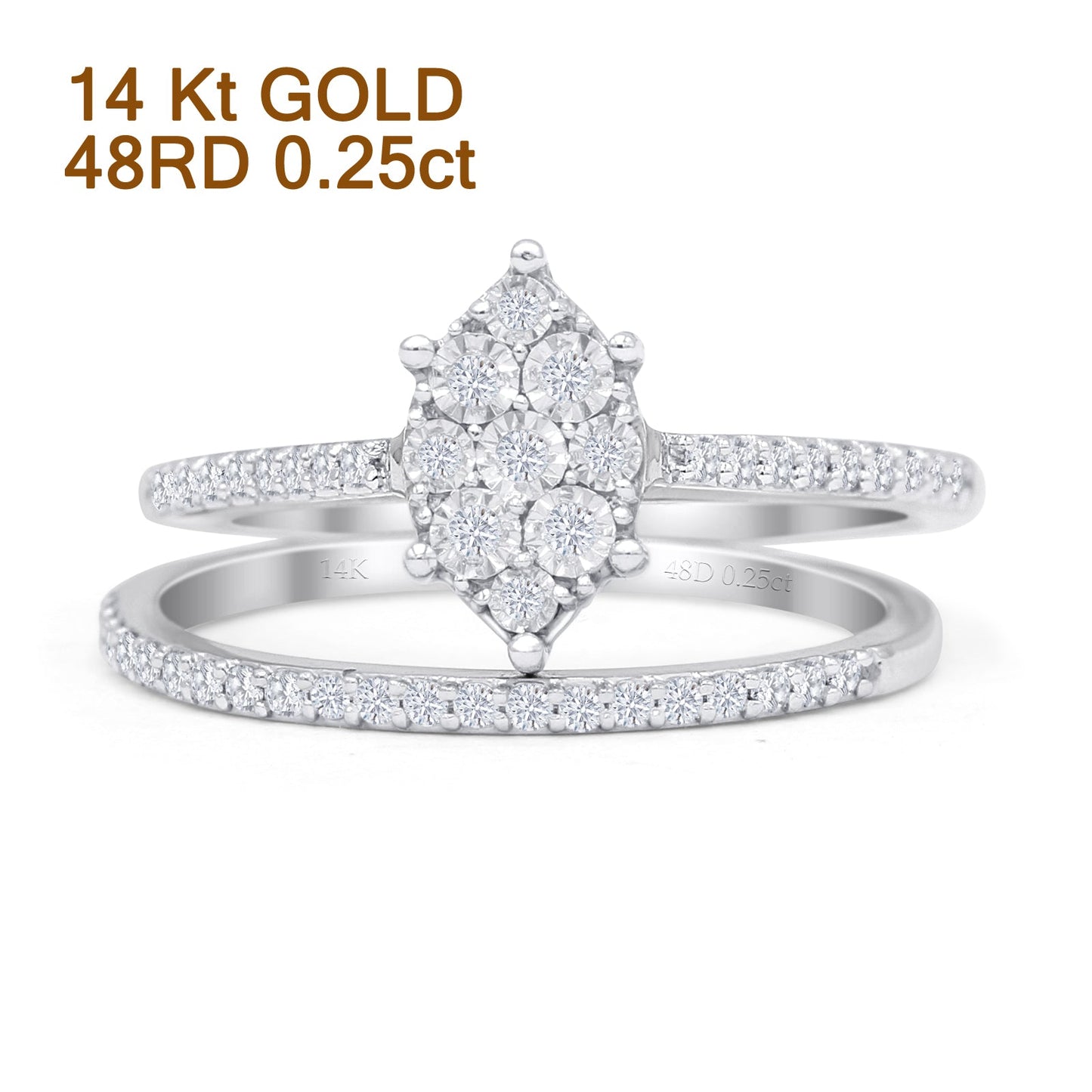 Diamond Cluster Ring 0.25ct Marquise Shaped Two Piece Natural 14K White Gold Wholesale